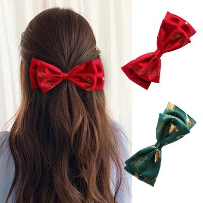 Women Bowknot Hairpin Christmas Party Styling Hairs Accessories Gold Stamping Pattern Cute Girls Hairpin Bangs Braid Hair Clip
