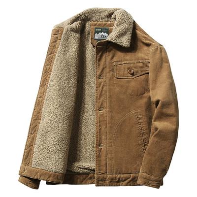 Winter Corduroy Men's Cotton-padded Jacket with Lapel and Fleece Jacket Casual Cotton-padded Jacket