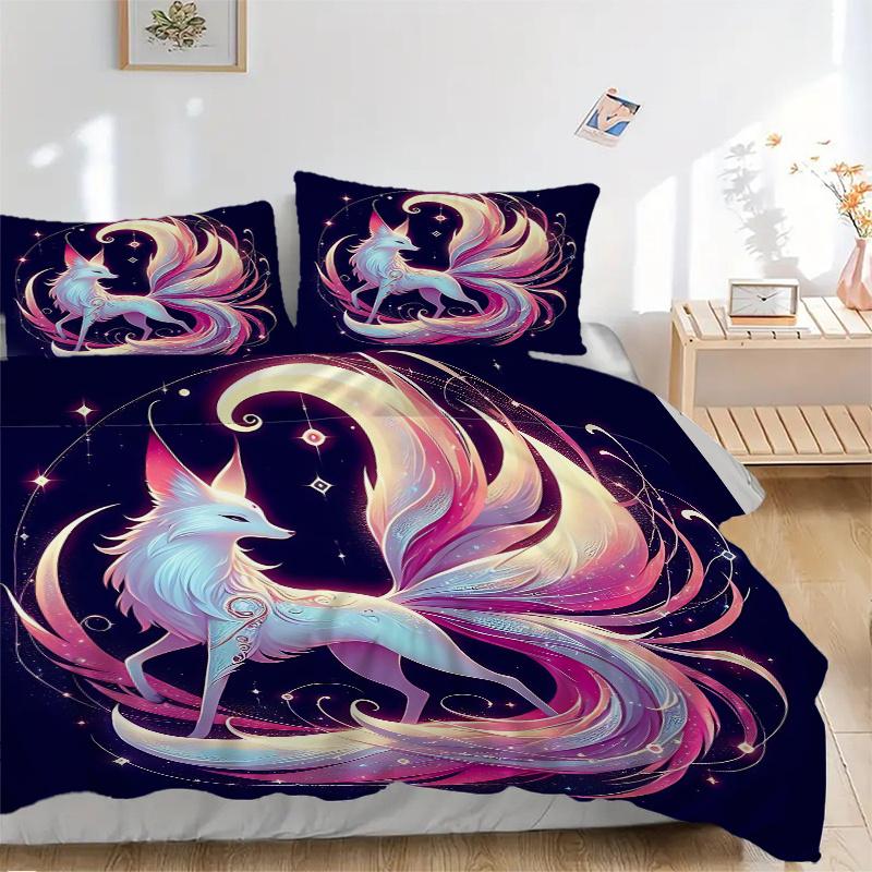 3pcs The Beautiful Nine Tailed Fox Print Cover Set Ultra Soft, Breathable, and Comfortable Bedding with Stylish Design for Bedroom and Guest Room