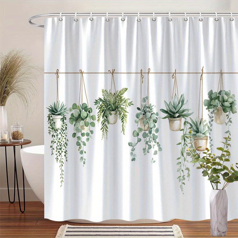 

Hanging Plants Shower Curtain Green Succulents Potted Herbs Design Bathroom Decor Waterproof Curtains Boho Home Style W60H190(CM)-1 Pcs