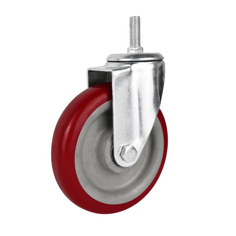 Red Polyurethane Swivel Casters, Medium-Thick 3'', 4'', 5'', Double Bearings, Wear-Resistant, High-Strength Furniture Wheels