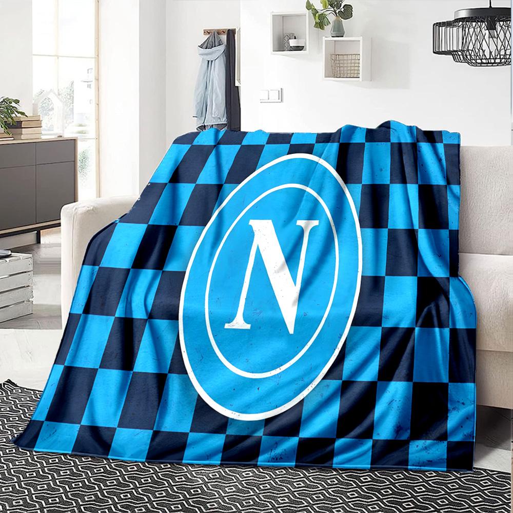 Coperta in Flanella Blu Elettrico con Logo Napoli, Poliestere Morbido, Design Moderno, Per Tutte le Stagioni per Campeggio, Viaggi, Regali per le Feste o Compleanni