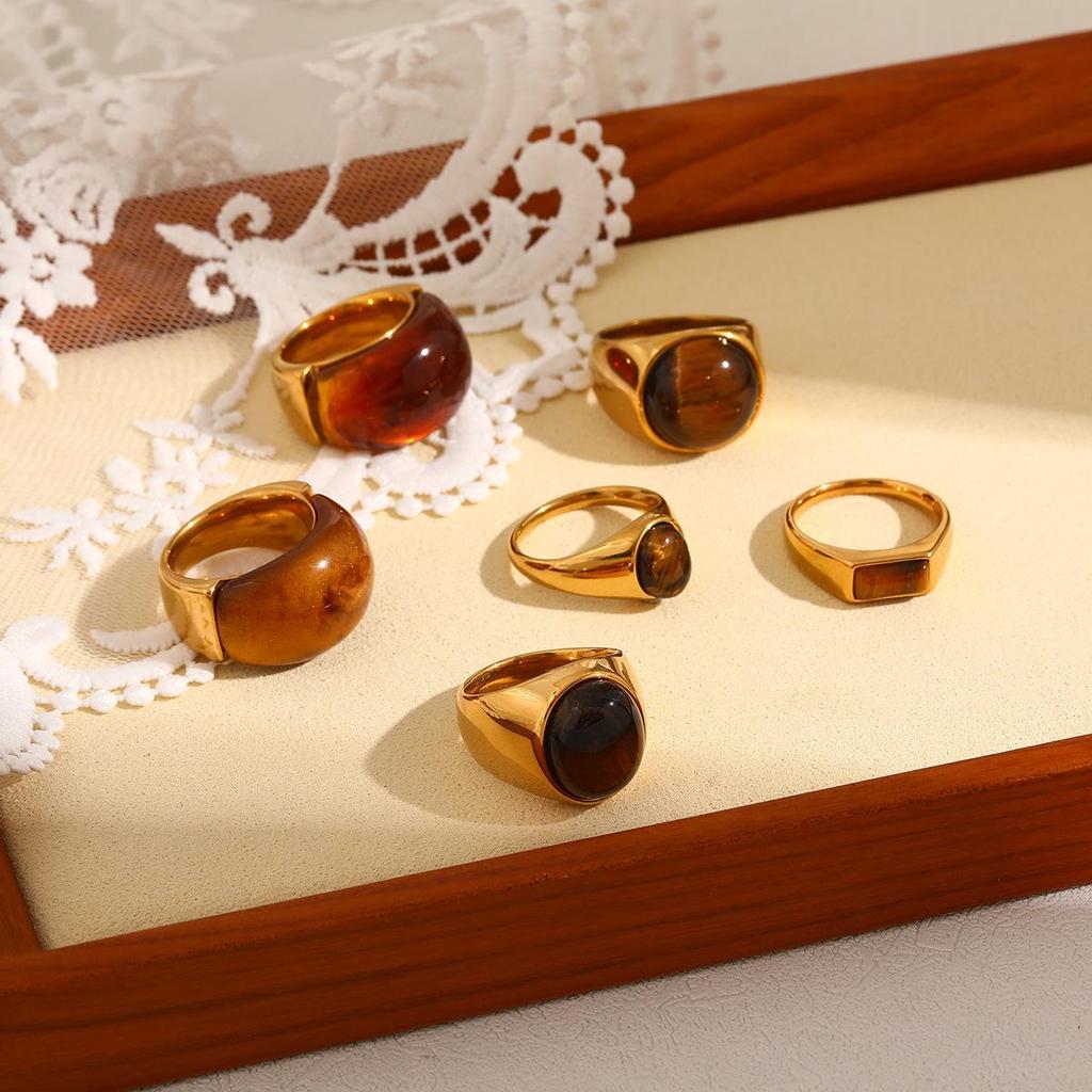 Amber Cat's Eye Stone Unisex Ring - Elegant, Versatile, High-End Style Jewelry