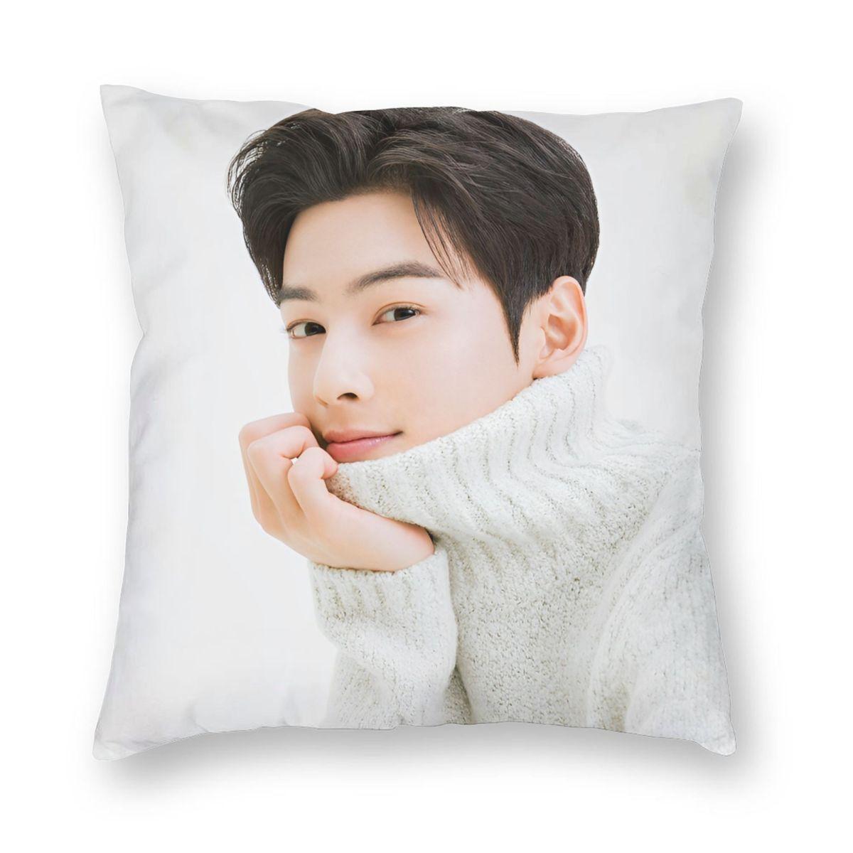 

Cha Eun Woo Pillowcase Double-sided Printing Polyester Cushion Cover Decorative Kpop Throw Pillow Case Cover Zipper 45X45cm 12x12Inch