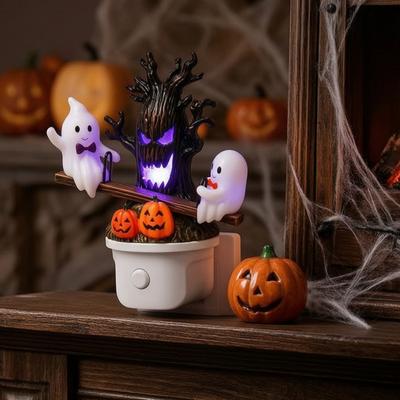 Resin Halloween Decoration Night Light, Plug-in Seesaw Ghost And Dead Tree Unique Gift Lamp, Waterproof Spooky Decor for Bedroom, Party Ornament Kids