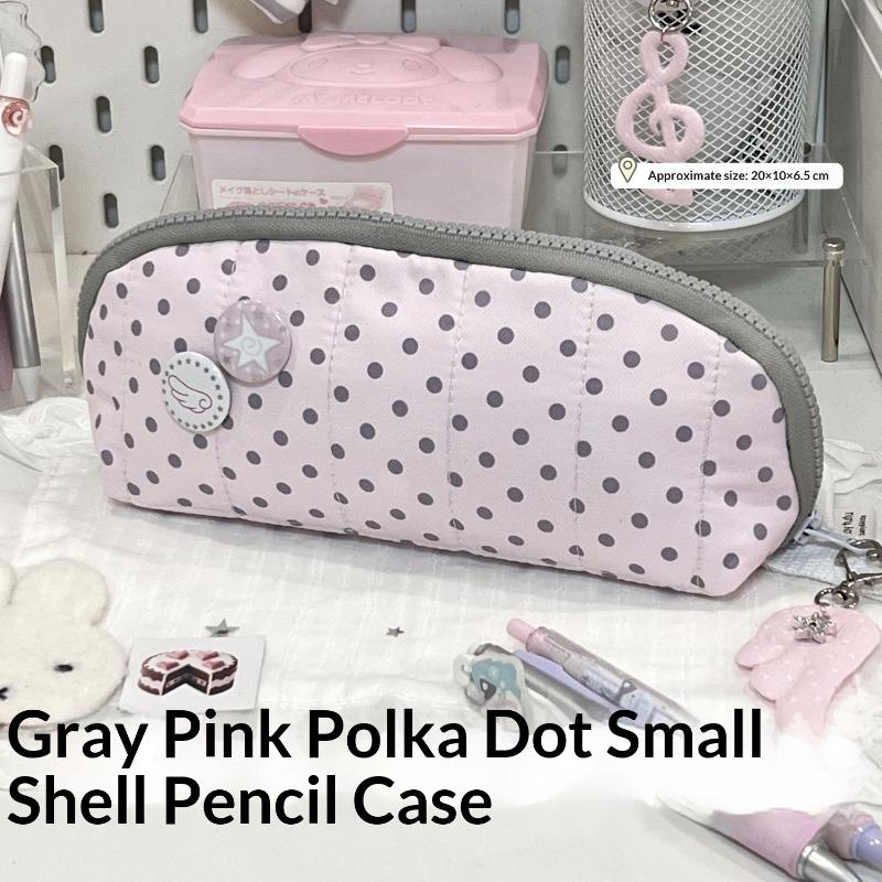 Large Capacity Multi-Layer Pencil Pouch Polka Dot Print Shell Shape Cute Stationery Organizer for Girls School Office