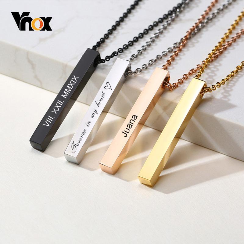 Vnox Personalisierbare Säulenstangen-Halsketten für Männer, Vertikaler 3D-Geometrischer Anhänger aus Edelstahl, Einfacher Minimalistischer Lässiger Schmuck