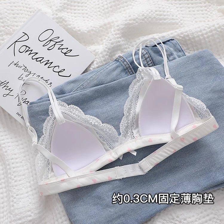 Japanese simple underwear women sweet cute bow lace bra no steel ring no trace gather girl bra cover