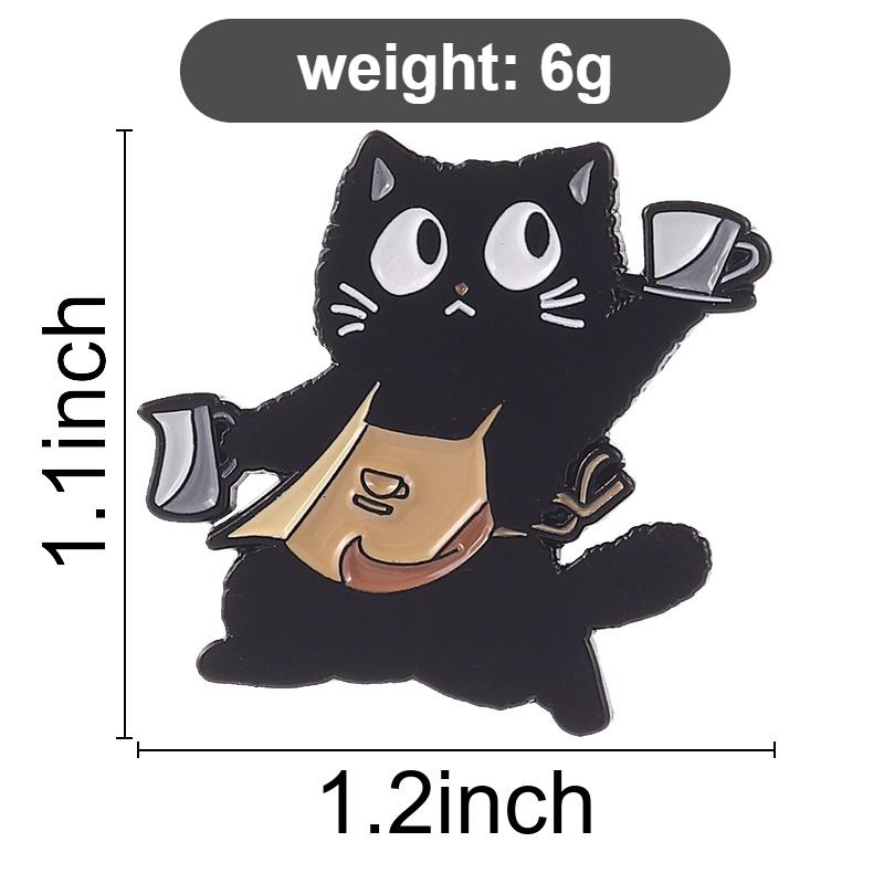 Barista Black Cat Enamel Pin Cartoon Cat Brooches Apron Animals Lapel Badge For Backpacks Bags Adorable Gift For Friends