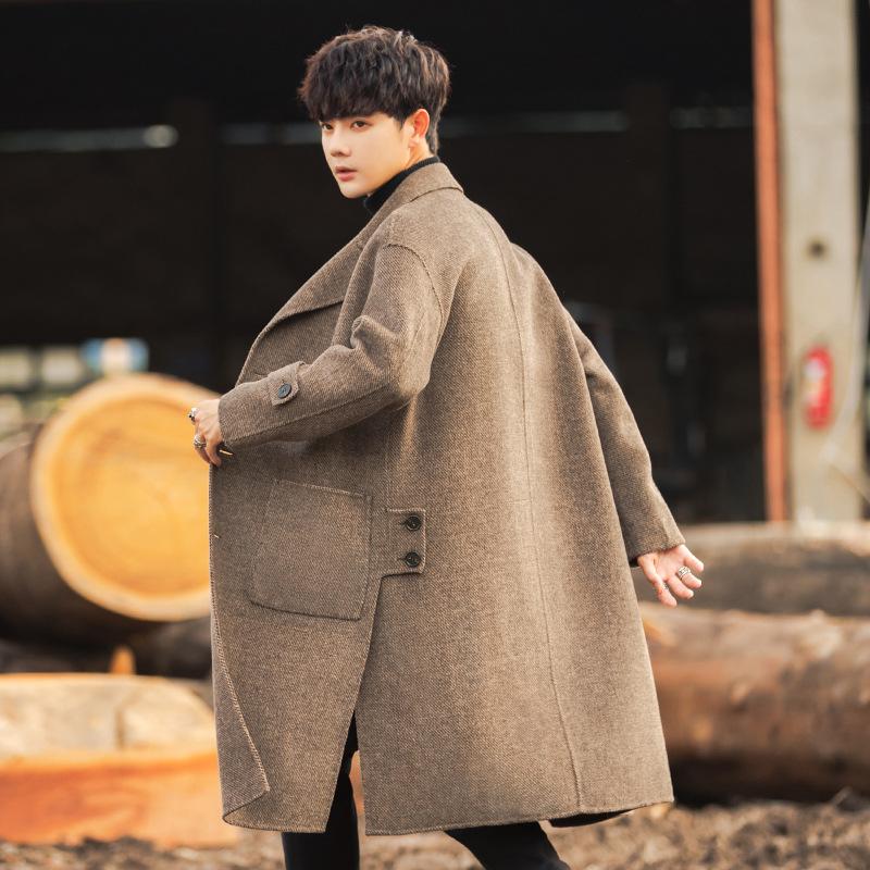 Kabát Pánský Středně Dlouhý Zimní Korejská Verze Nizi Bunda Bez Kašmíru Rybí Kost Trenčkot