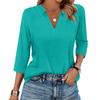 Dámská móda Ležérní klopa Krátký 3/4 rukáv Jednobarevná košile Dámské topy s výstřihem do V