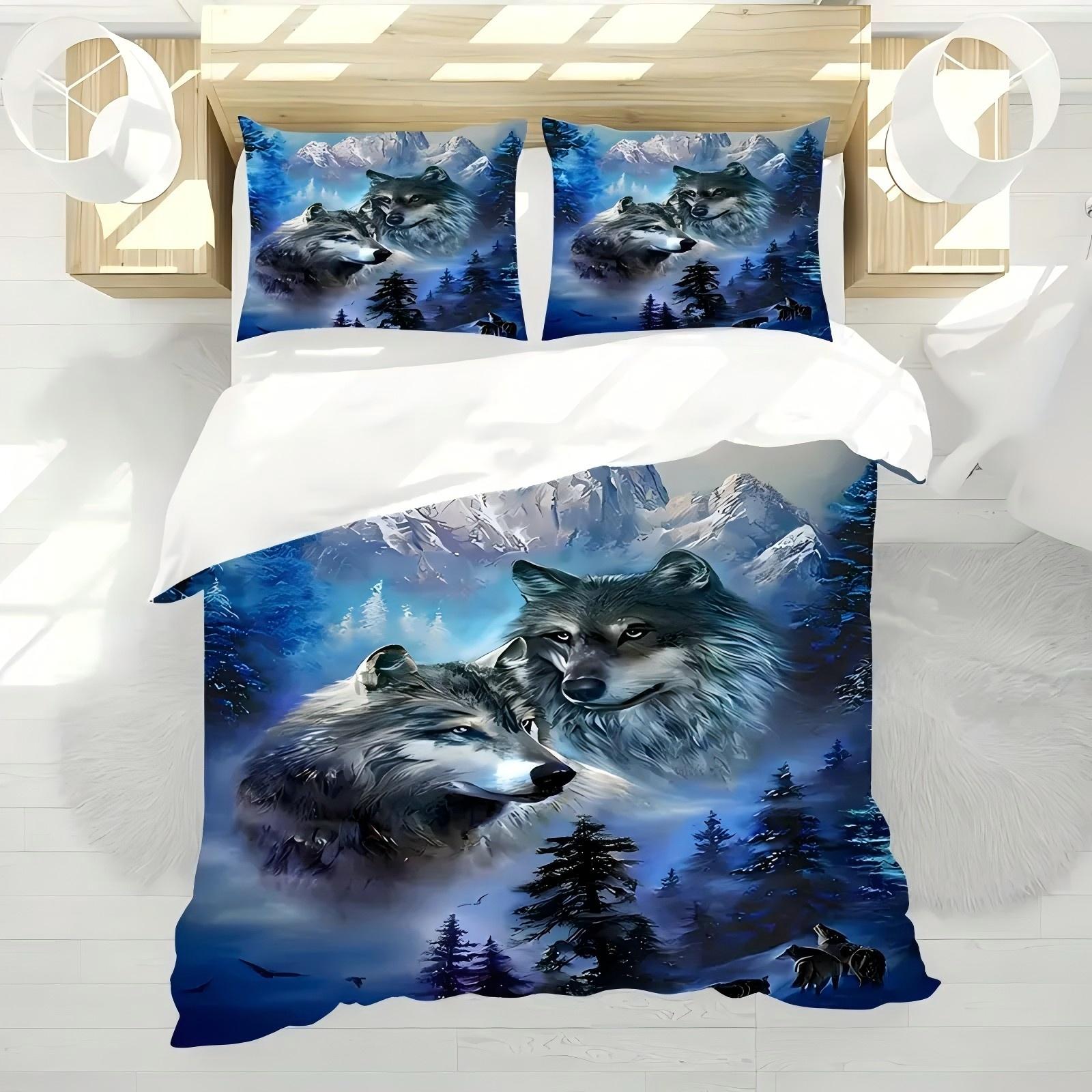 

Snow Mountain Wolf Pattern 3D Printed Duvet Cover Set Wildlife Style Bedding Set Soft Comfortable Luxury Quilt Cover Pillowcases 135x200cm 2pcs