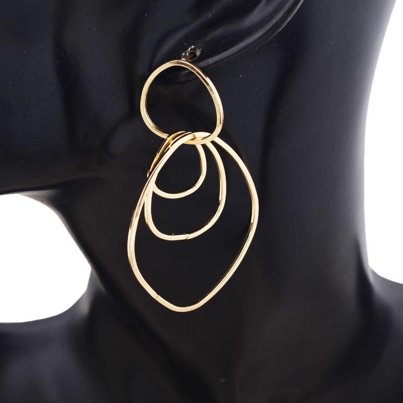 Big Metal Multilayer Circle Round Drop Earrings for Women Irregular Geometric Line Hollow Jewelry