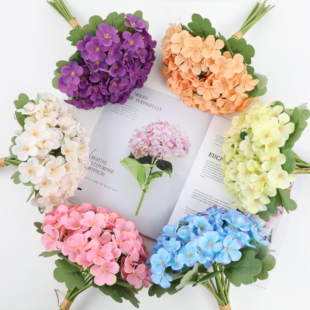 12PC/Bundle Silk Hydrangea Flowers Bridal hand Bouquet Retro Table Vase Flower Decor for Wedding Decora Room Balcony DIY Bouquet