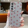 Litte Cherry Pattern Leather Texture Plain Color Shell for Samsung S25 Ultra S24 Fe S23 S22 A56 A16 A15 A55 Soft Silicone Shockproof Matte Case