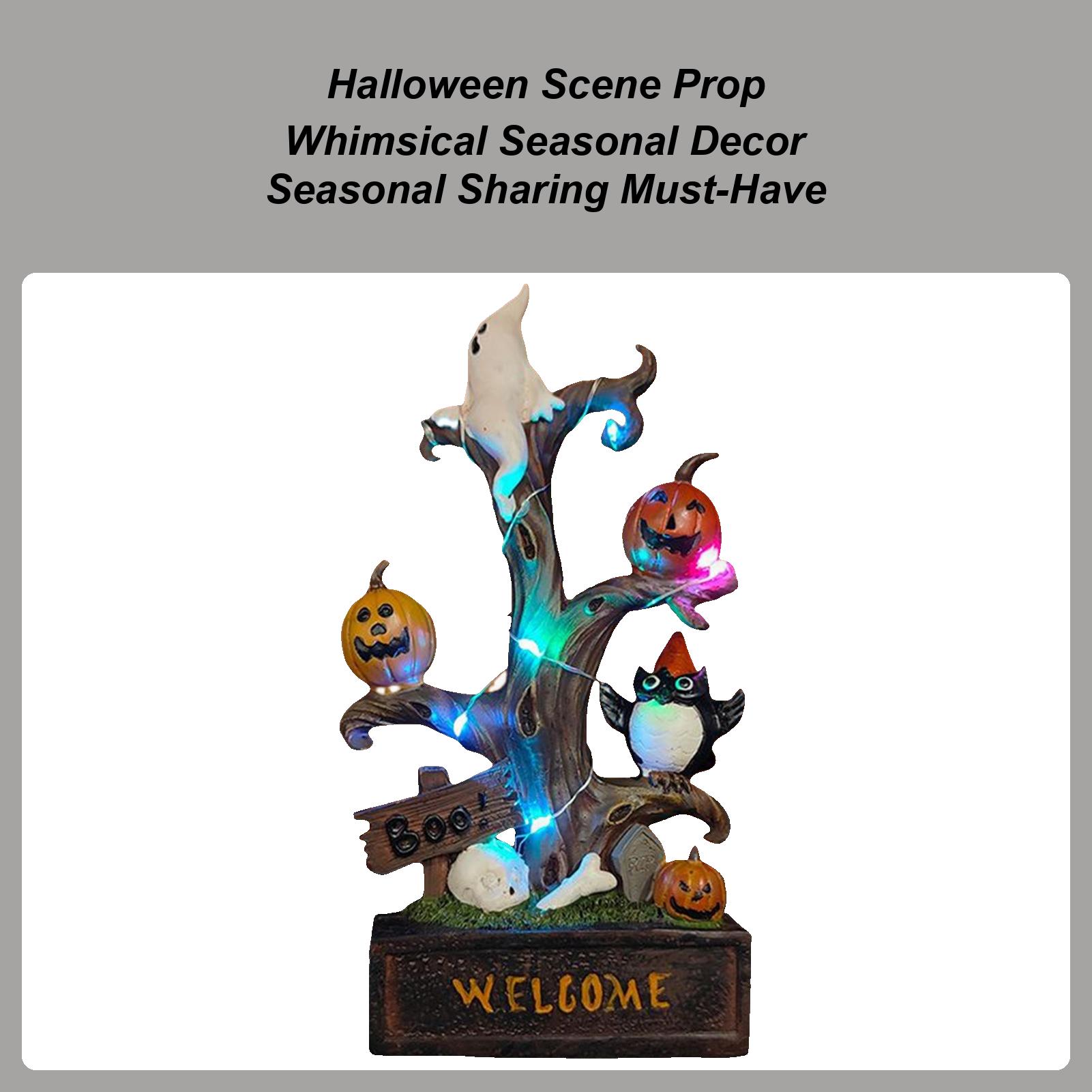 

Halloween Tree Statue Welcome Tree Shape Halloween Decoration Light up Resin Scene Prop Collectible Ornaments for Teens Kids CN