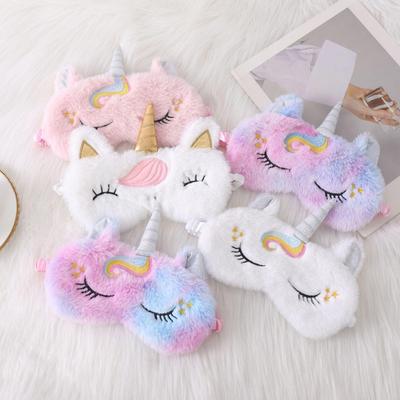 Adorável Máscara de Olhos de Pelúcia de Unicórnio com Orelhas e Pelo de Coelho para Dormir