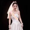 Bride Headwear Set Bridal Veil Waistband Crown Decoration Accessories for Wedding Party Rose Gold