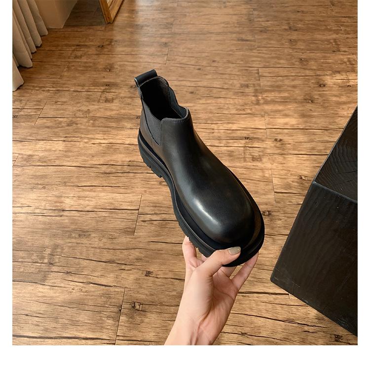 

Cowhide grape mother same thick-soled heightening leather British Martin boots women s cigarette boots Chelsea boots thick heel short boots 35