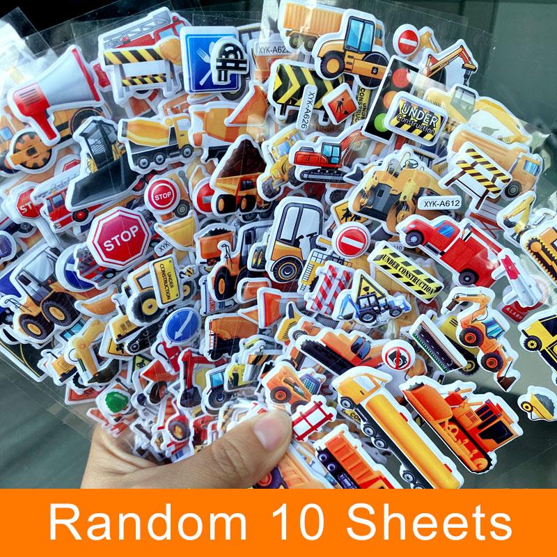 

10 листов детских наклеек, объемные наклейки для девочки, мальчика, подарок на день рождения для детей, скрапбукинг, мультяшные наклейки с инженерной техникой