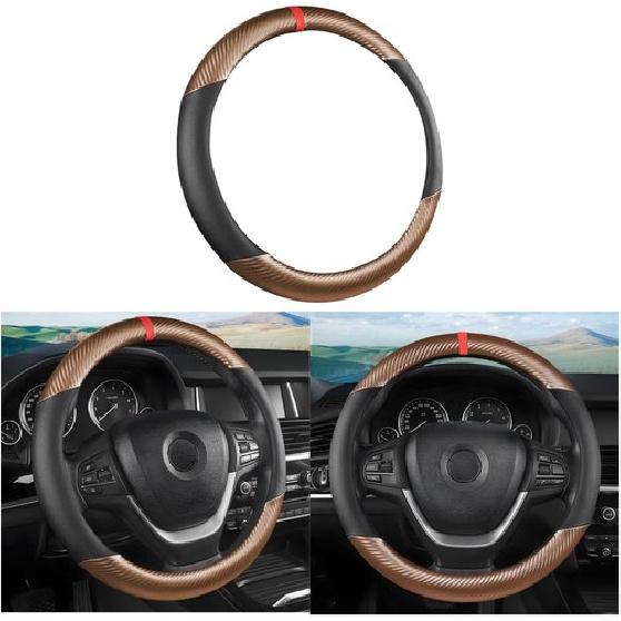 Car Steering Wheel Cover, Breathable Microfiber Leather for Women and Men,Coffee