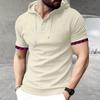 Mens Casual Short Sleeve Hooded Henley Shirt