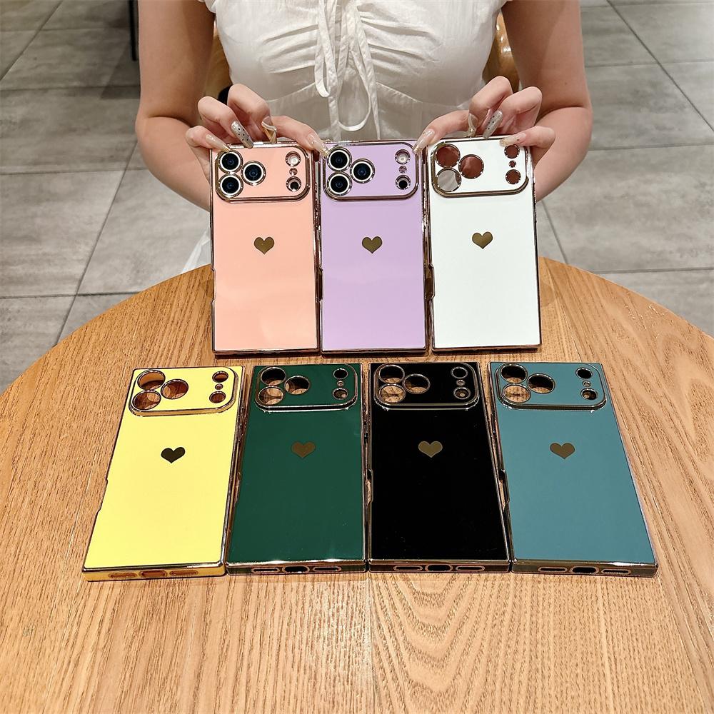 Fashion Plating Glossy Silicone Heart-Shaped Case For IPhone 17 Pro Max Air 16 15 14 13 12 11 Plus Shockproof Bumper Back Cover