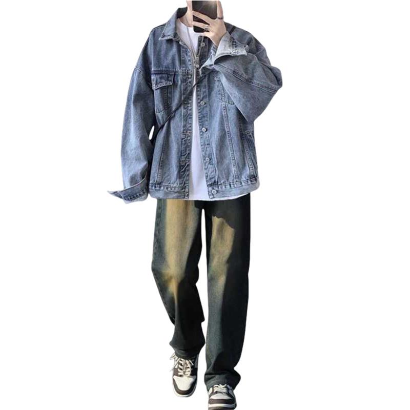 Herren Frühling & Herbst Denim Zweiteiler: Trendige lockere Jacke & High Street Jeans