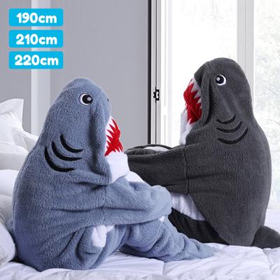 Wearable Shark Blanket Soft Flannel Cartoon Shark Sleeping Bag Hoodie Warm Shark Onesie Homewear for Adults Kids Home Camping