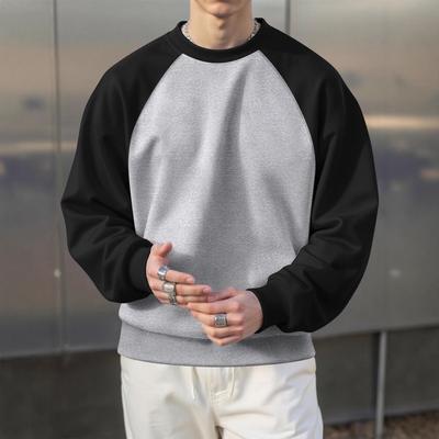 European & American Men's Color Block Raglan Sweatshirt, Round Neck, Plus Velvet, 250g, Loose Fit, Plus Size, Spring & Autumn.