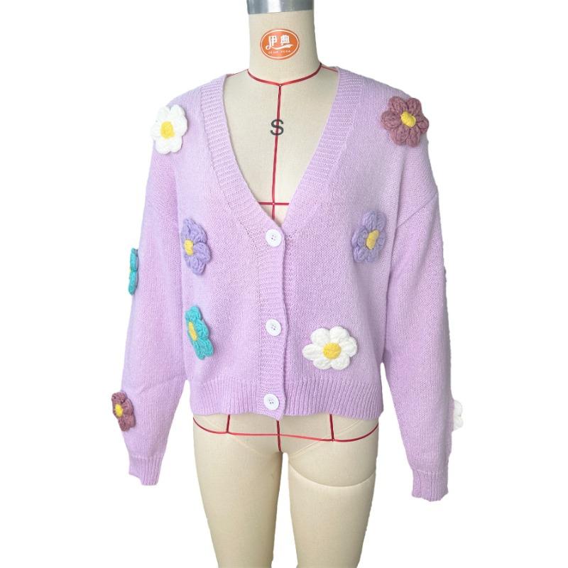 Fall Women's Plus Size Floral Pattern Button Knit Cardigan Cute Loose Long Sleeve Sweater