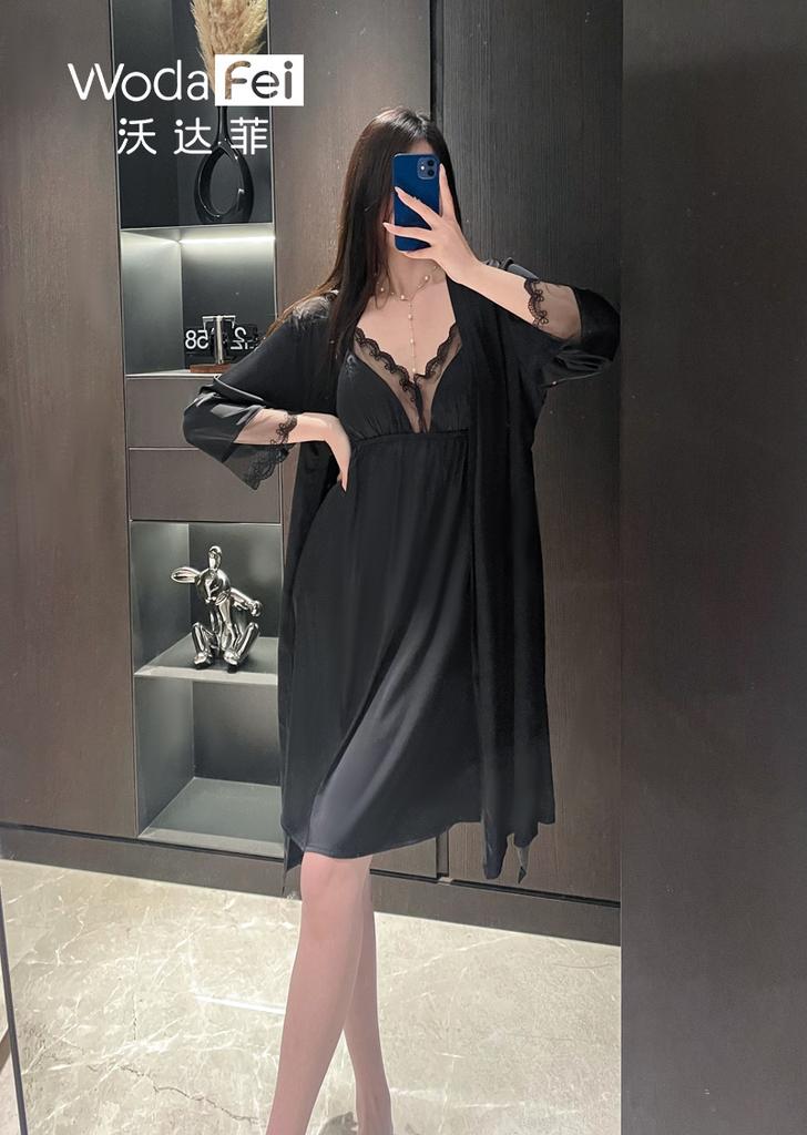 Lace V-neck acetic acid hanging skirt 1011 summer new sexy suspender nightgown set breathable cool pajamas women's summer