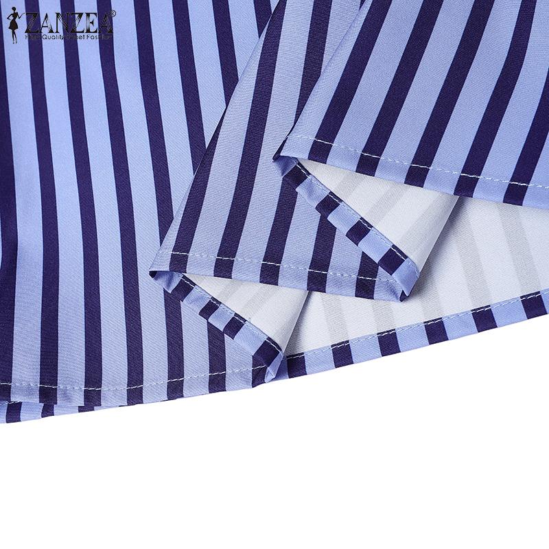 ZANZEA Kvinner Casual Rund Hals Løs Flare Erme Stripe Bluse