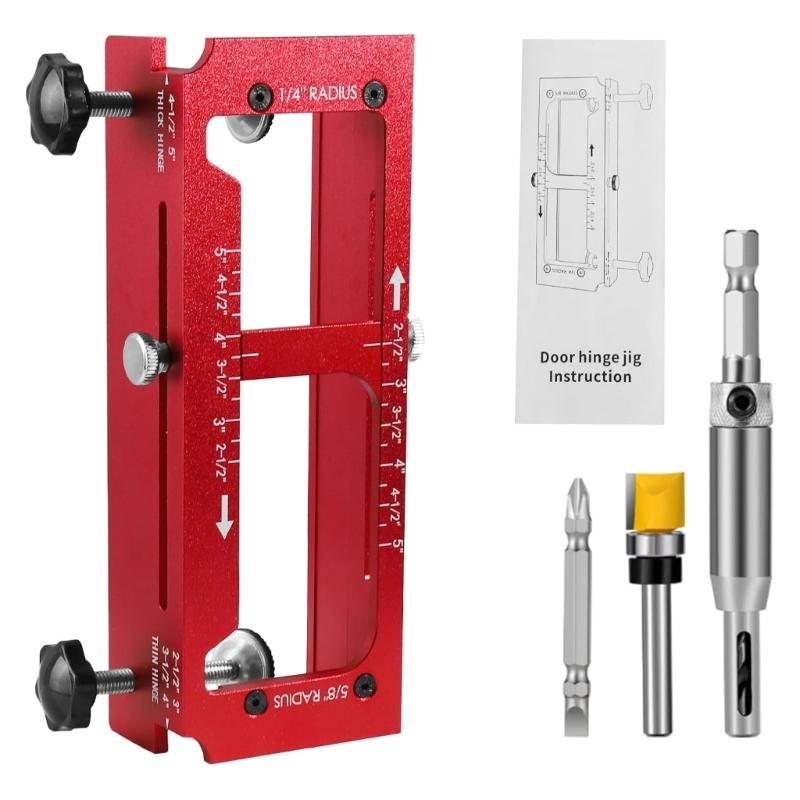 Aluminum Alloy Door Hinge Jig Set Door Frame Stable Locator Hinge Drilling Fixture Flat Heads Clamp for Precise Mortising