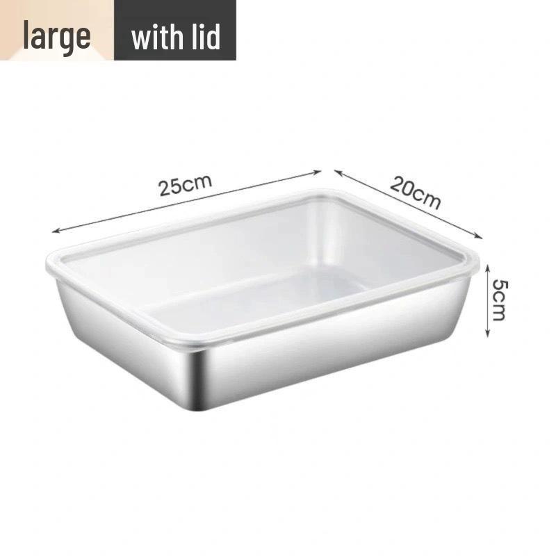 Rectangular Stainless Steel Fresh-keeping Box with Lid for Home and Commercial Use - Ideal for Refrigerator Storage, Meal Prep, and Cafeterias.