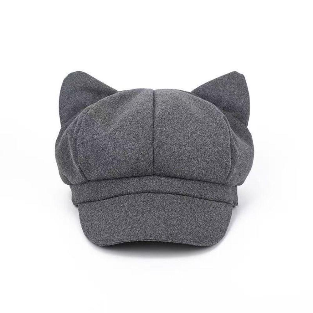 Vintage Beret Hat Cute Cat Ears Octagonal Cap Fashion Peaked Caps  for Women Girls