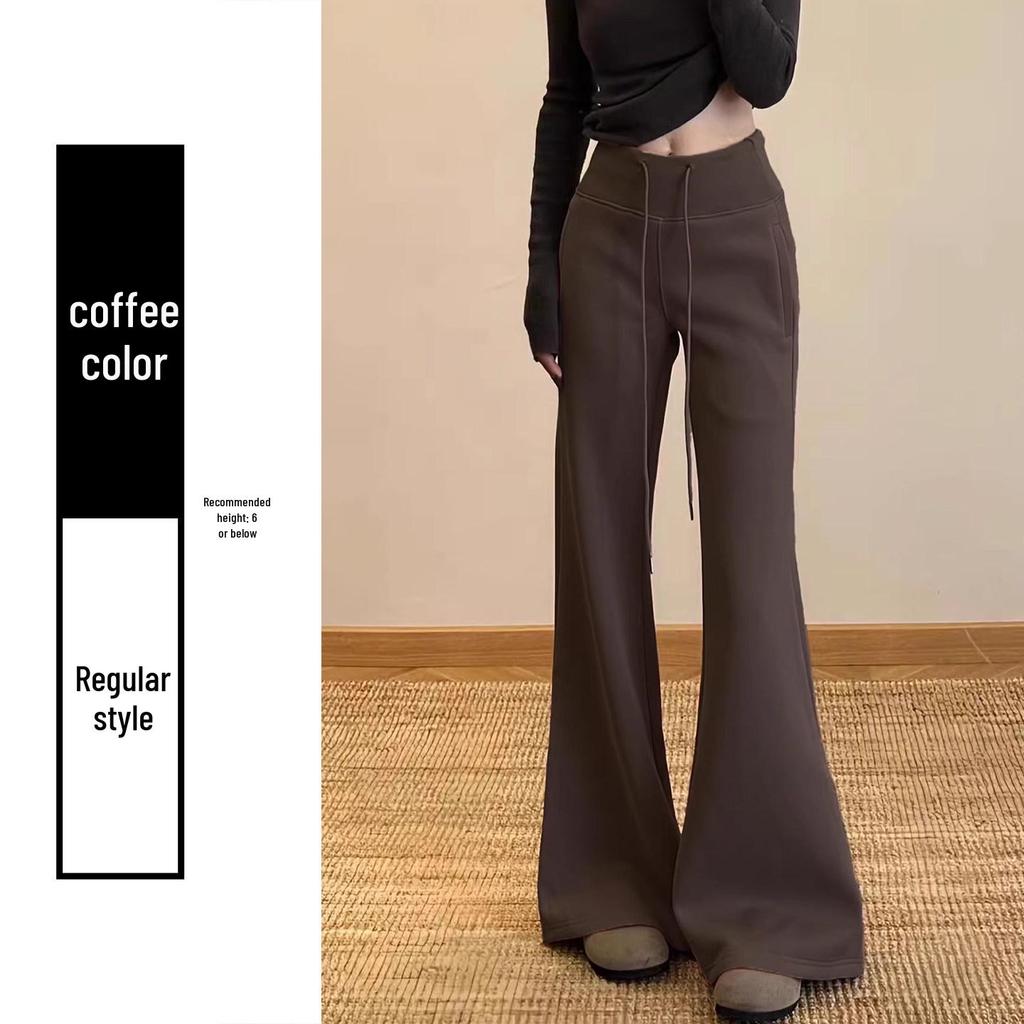 Women's Black Micro-Flare Sports Sweatpants, High-Waisted, Slimming, Flattering, Plus Velvet, Autumn/Winter 2025 Collection