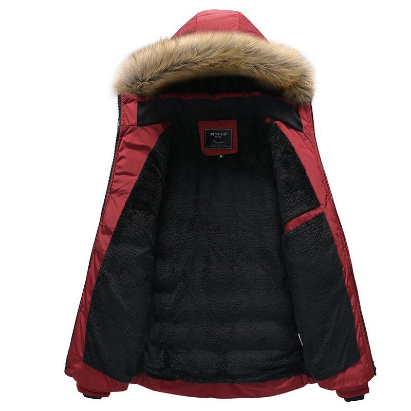 Men's Winter Thick Hooded Jacket with Fur Collar - Warm, Loose, Casual Outdoor Top