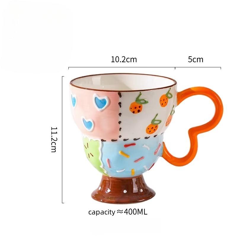 Tazza in Ceramica Carina Dipinta a Mano con Rilievo Tazza da Caffè Elegante Chic Tazza per Latte Avena Matcha Acqua Accessorio da Cucina Bicchieri Regalo