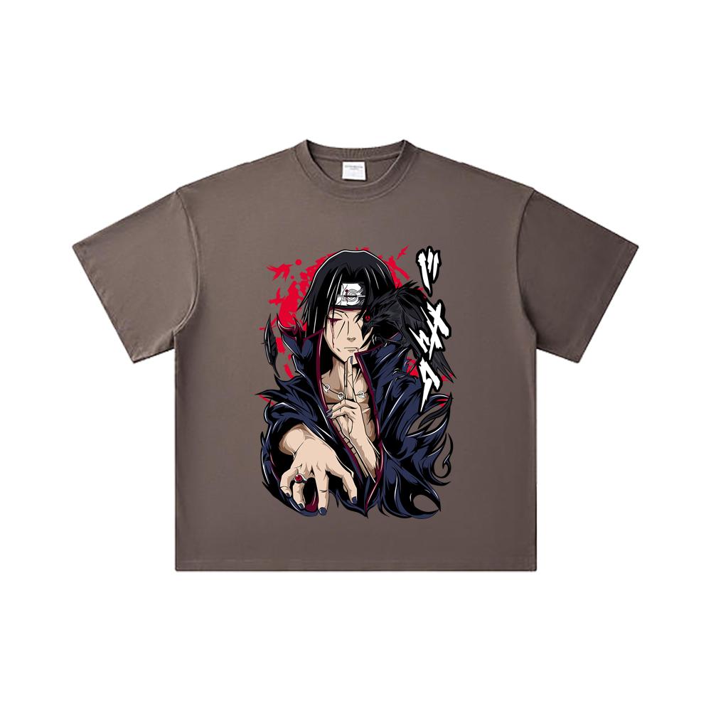 260 GSM Double Yarn 32 Count 100% Cotton Naruto V3 Itachi Print Unisex Heavy Cotton T Shirt