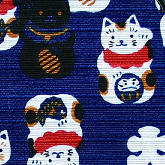 Wafubiyori Fun Japanese Pattern Round Coin Size Navy 112681 Maneki-neko Purse, 2.5, Blue,