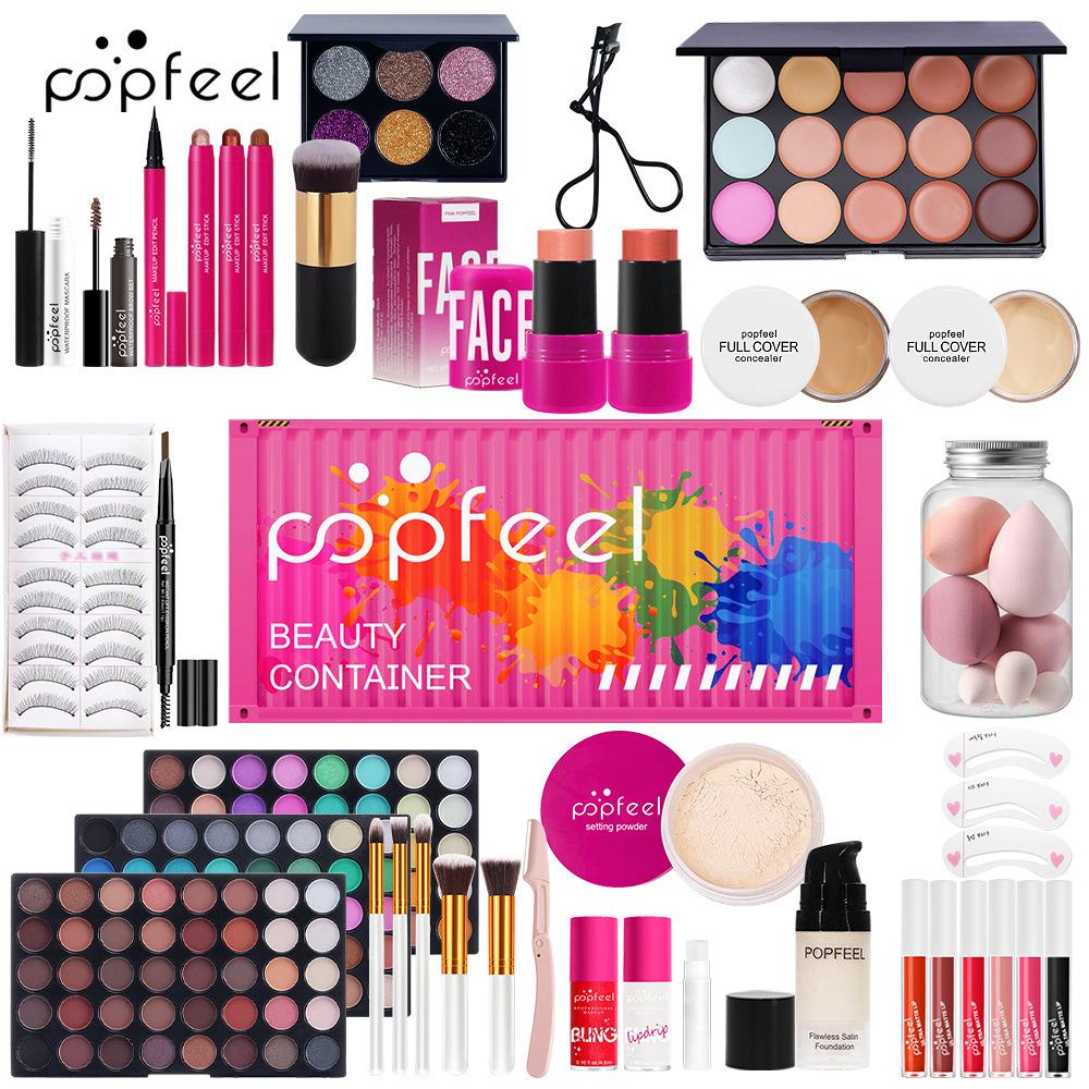 Popfeel Rosa Kosmetikbehälter Professionelles Full-Face-Make-up-Set Komplette Kosmetik-Kollektion Lidschatten-Palette Lippenstift Foundation Kosmetik-Geschenkbox für Frauen
