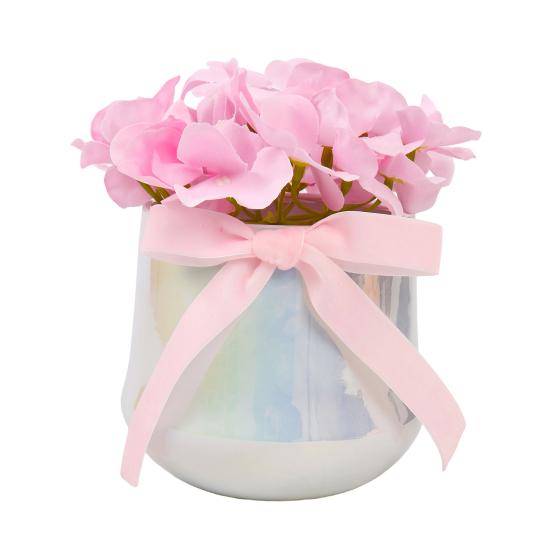 Künstliche Blume in Keramikvase mit Seidenband Weiches Realistisches Kunstblumen-Arrangement Heim Schreibtisch Tischplatte Dekoration