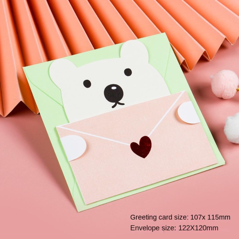 6PCS Bear Rabbit Blessing Thank Envelope Ins Cartoon Greeting Card Valentine's Day Gifts