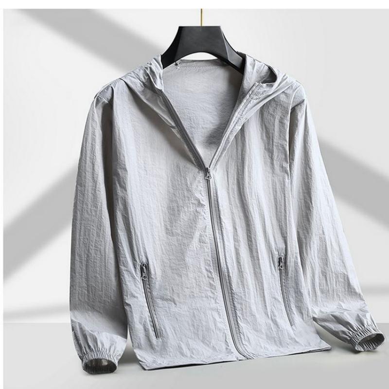 Thin Style Light Comfort Breathable Simple Sunscreen Ice Shreds Hooded Leisure Quick Drying Outdoors Men's Outerwear Summer