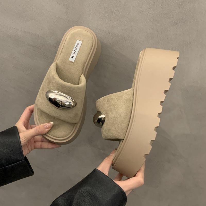 Women's shoes 2025 summer open-toed flat-bottomed lazy sandals square head with comfortable cool slippers