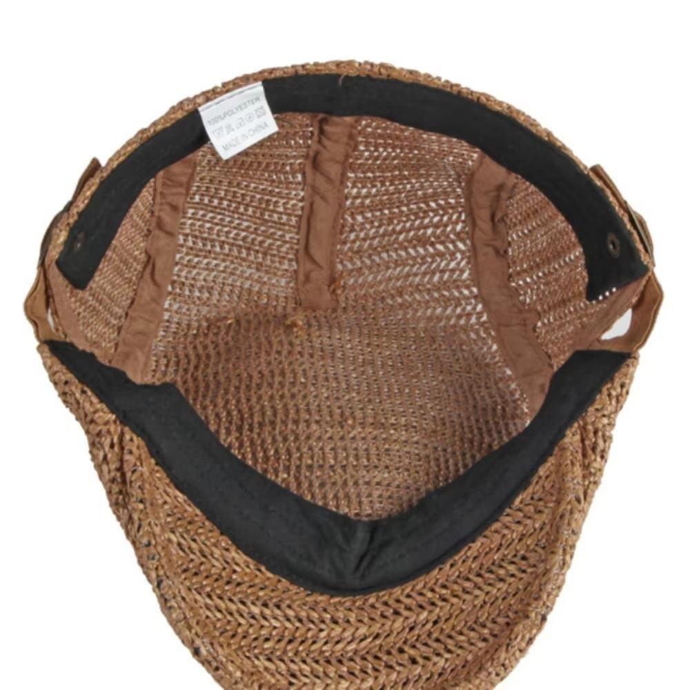Stylish Hollow Design Straw Beret Adjustable Breathable Newsboy Cap Sun Protection Ivy Cap Unisex