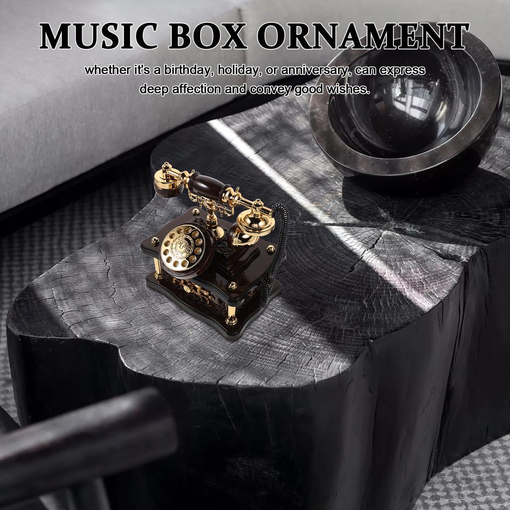 Retro Telephone Music Box Vintage Dial Desk Ornament Handmade ABS Decorative Landline Phone for Desktop Shelf Entrance Hall