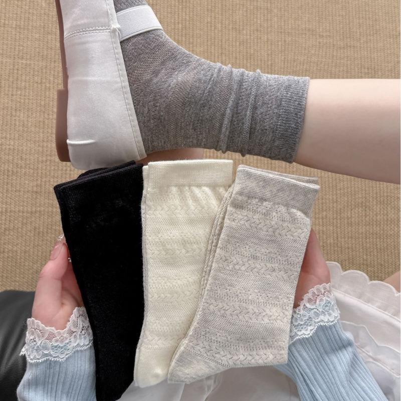 Spring and Summer Lightweight Children's Mid-Calf Pure Cotton Socks with Vintage Dark Patterns and Layered Design - Breathable Socks