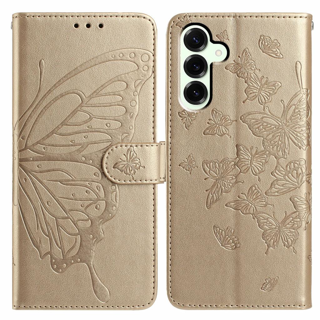 For Samsung Galaxy S25+ Case Butterfly Imprinted Wallet Stand PU Leather Flip Phone Cover with Strap